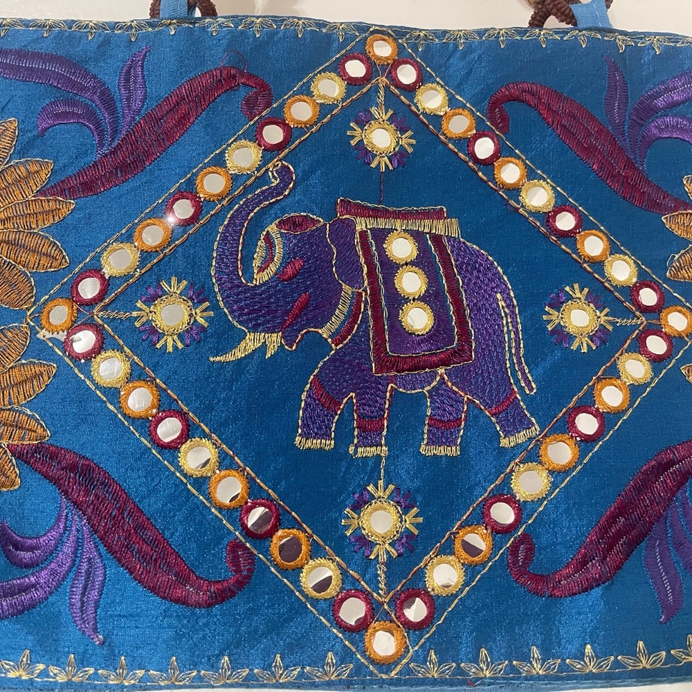 Colorful Embroidered Elephant Tote Bag